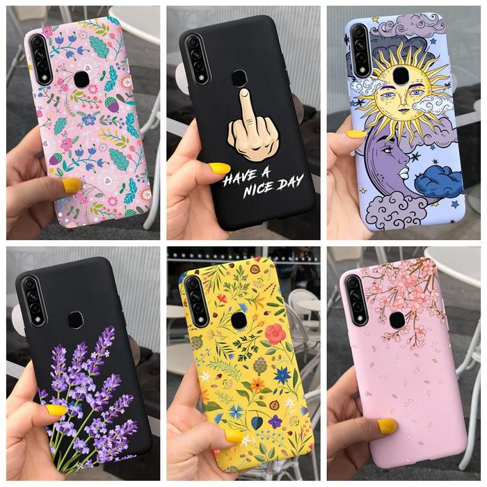 For OPPO A31 2020 Case Shockproof Silicone Flower Painted Phone Back