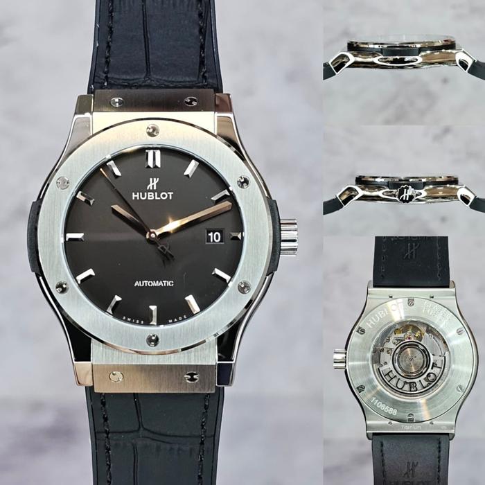 jam tangan pria orginal Hublot Classic Fushion Leather  (DF) garansi resmi 1thn