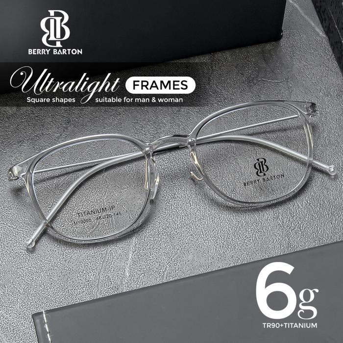 Berrybarton Kacamata Retro Segi Empat Titanium TR90 Lensa Minus Anti Radiasi Bluecromic Pria Wanita