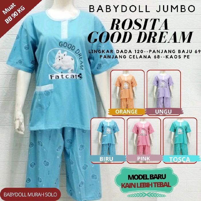 ( Grosir Isi 3Pcs Bbd 3/4 Jumbo Kitty Meow )Setelan Celana Pendek Babydoll Baju Tidur Wanita Dewasa 