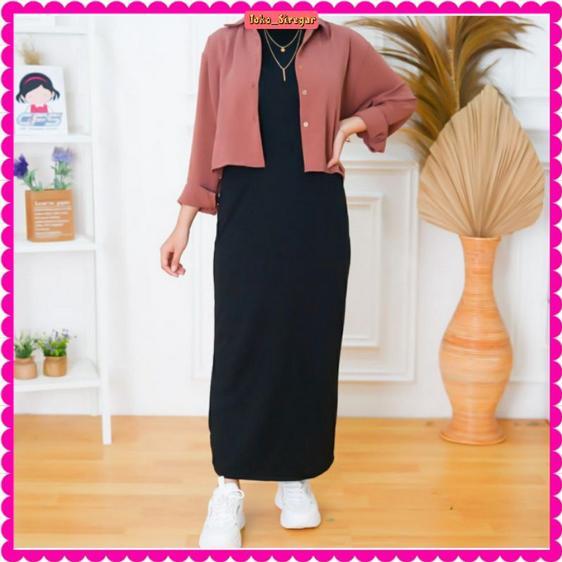 Inner Dress Span Jersey Tanpa Lengan // Inner Dress Span Muslim Panjang Wanita Basic