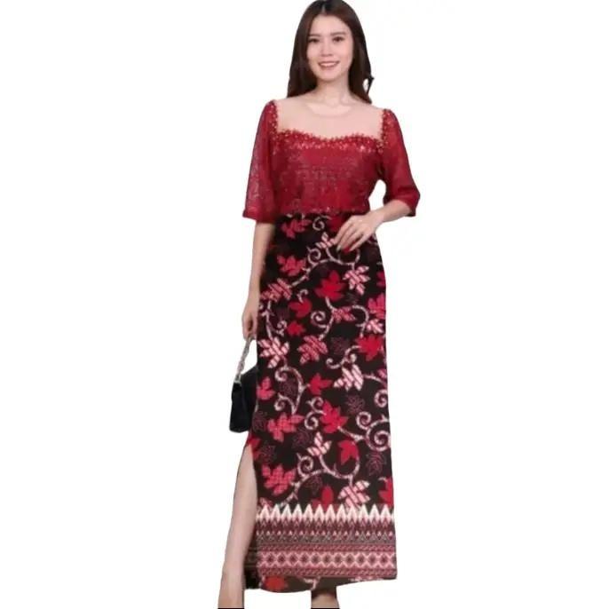Dress Batik LUNA Brukat Kombinasi Baju Terusan Pesta Kondangan Midi Wanita Elegan Murah Good Quality