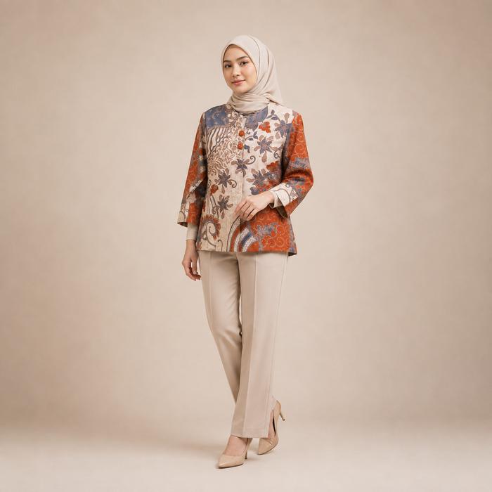 Batik Blus Najib Salem Wanita Panjang Minimalis Clean Santai Round Neck 3/4 Lengan Ukuran S-2L Plus 
