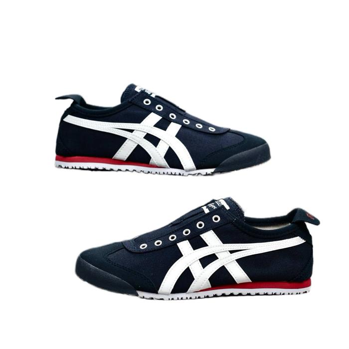 Sepatu Onitsuka Tiger Mexico 66 Slip On Navy/White Red Casual Shoes Sneaker Wanita Hitam Snekers Bla