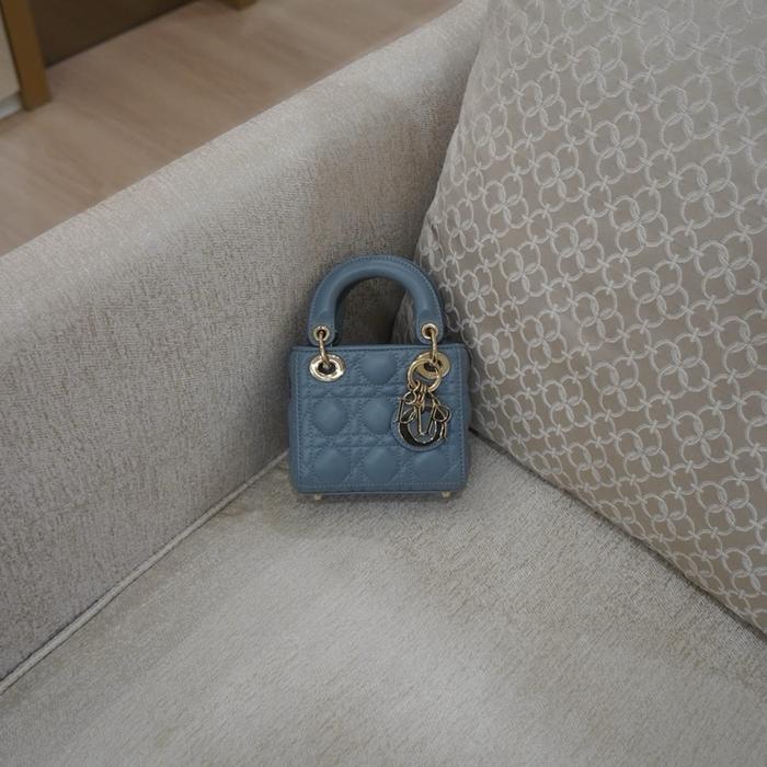 Dior Lady Dior Micro Lambskin Blue GHW 2022