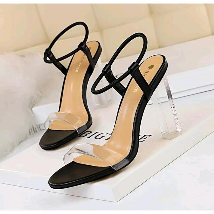 SANDAL SEPATU WANITA HAK KACA 9 CM/JELLY/KARET/SEPATU HEEL KACA 9 CM WANITA TALI KARET/COD