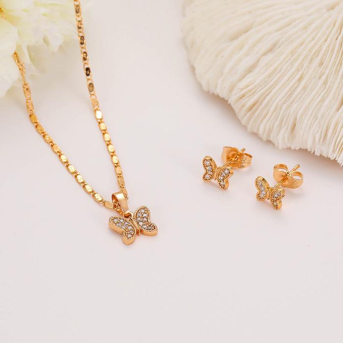 Setelan paduan titanium asli asli/Set Perhiasan Titanium Wanita Kupu-kupu Berlapis Emas: Set Kalung,