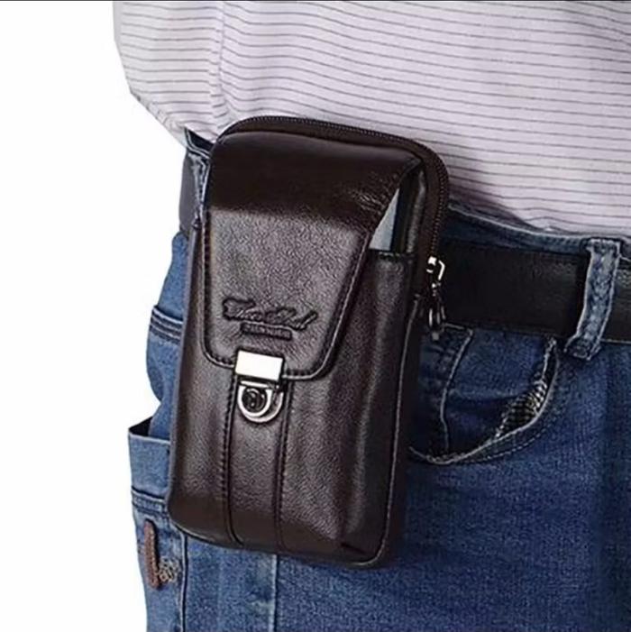 Cheersoul Dompet Hp 2 Ruang Kulit Hitam Pria Sarung Hp Tempat Hp Di Ikat Pinggang Import Bahan Kuali