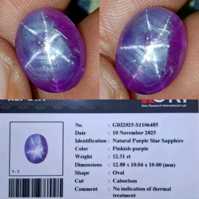 NATURAL STAR PURPLE SAPPHIRE MATA UDANG BIG SIZE TOP ITEM GRI LAB