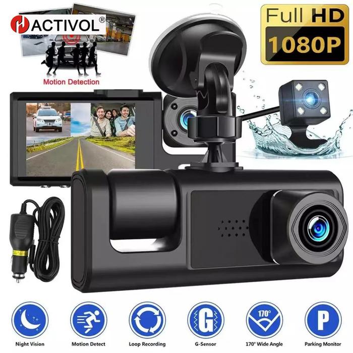 3 Camera Lens Car DVR 3-Channel Dash Cam HD 1080P Dash Camera Dual