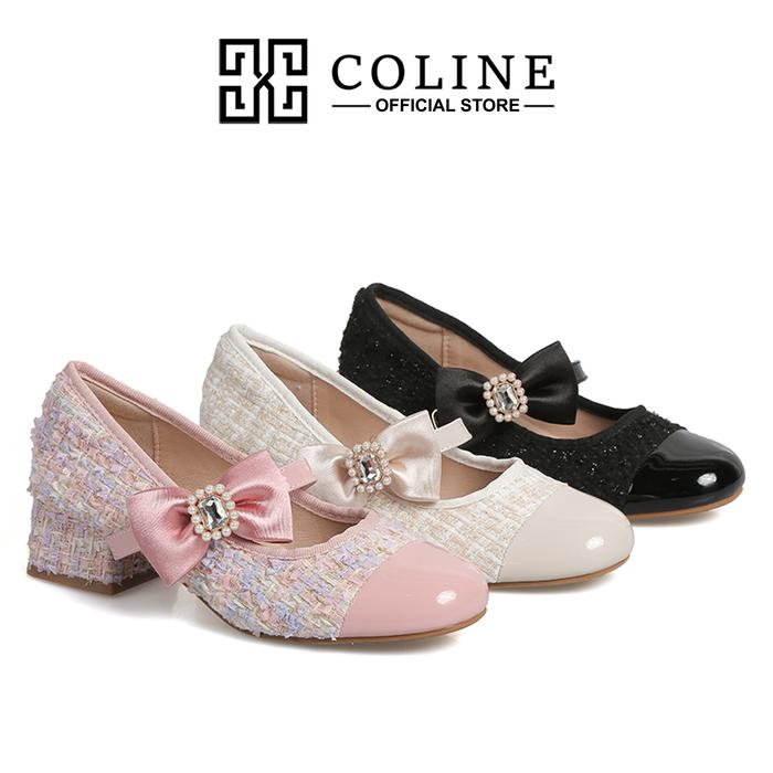 COLINE CLN-2851 Tweed Hak Tahu Wanita  #C1238 Shoes Heels High