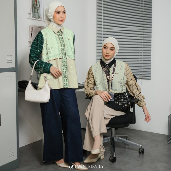 Ventedaily Kania Tunik Wanita Motif Etnik Premium | Atasan Muslim Lengan Panjang Elegan Tunik Jumbo 