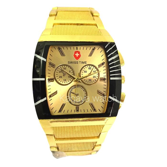 Jam Tangan Rantai Kotak Quartz warna emas Pria Elegan Keren Mewah Murah Terbaru Cod,Jam gold pria