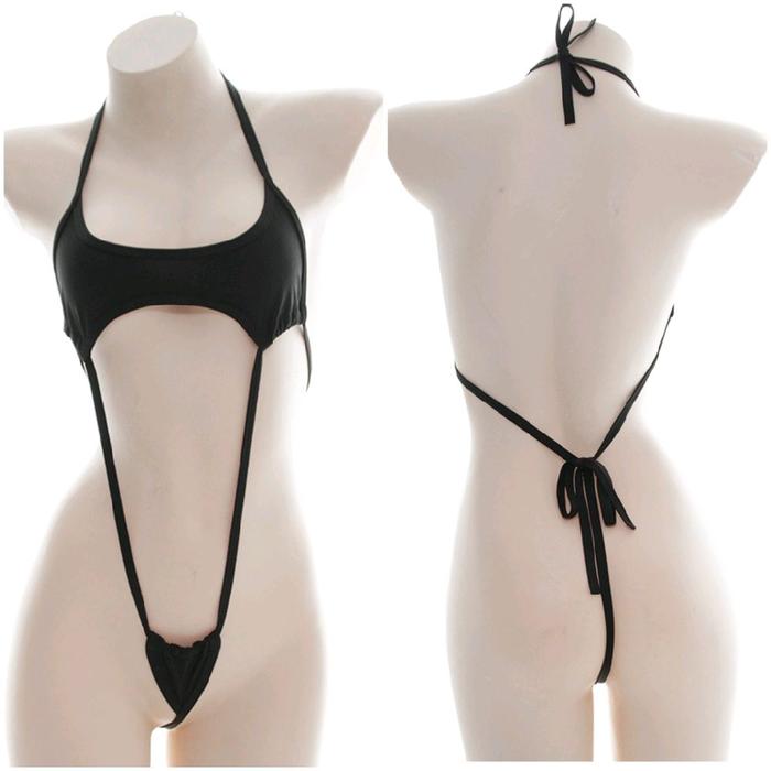 Lingerie Seksi Leotard Teddy Fit XL Model Bra V Shape Bikini Bodysuit Hitam Putih Motif Sapi