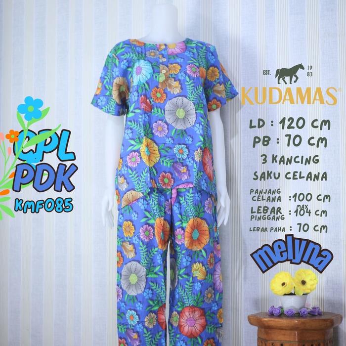 Setelan CPLPDK Batik Kuda Mas LD 120 cm | Piyama | Set Celana Panjang Lengan Pendek | 3 Kancing Busu