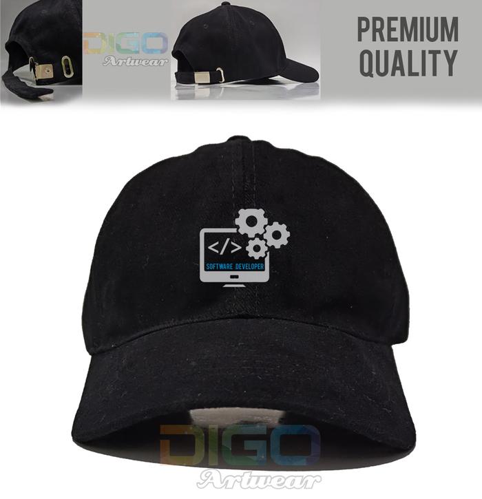 Topi Software Developer Premium Caps Cotton Raffel Hitam Unisex Casual