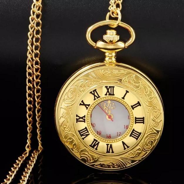Jam Saku Kuarsa Vintage / Pocket Watch Kerangka Romawi / Jam Saku Gantung Emas