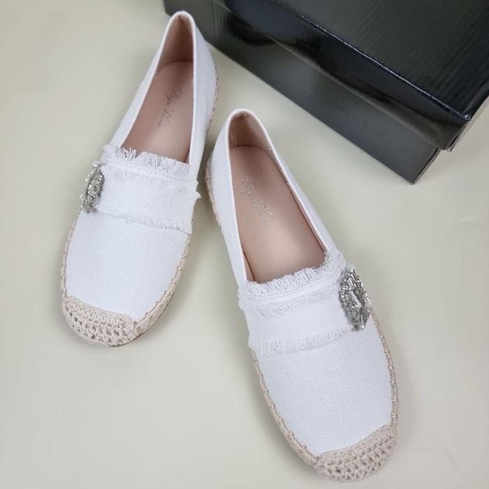 Sepatu Flat Espadrilles Roger Vivier YC-1688-221 - Ukuran 35-41 - Warna Hitam & Putih - Casual, Canv