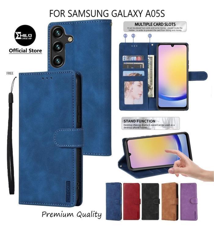 Wilocase Hp Untuk Samsung Galaxy A05S Super Premium Flip Case Kulit - Wallet Leather Premium Tpu Co