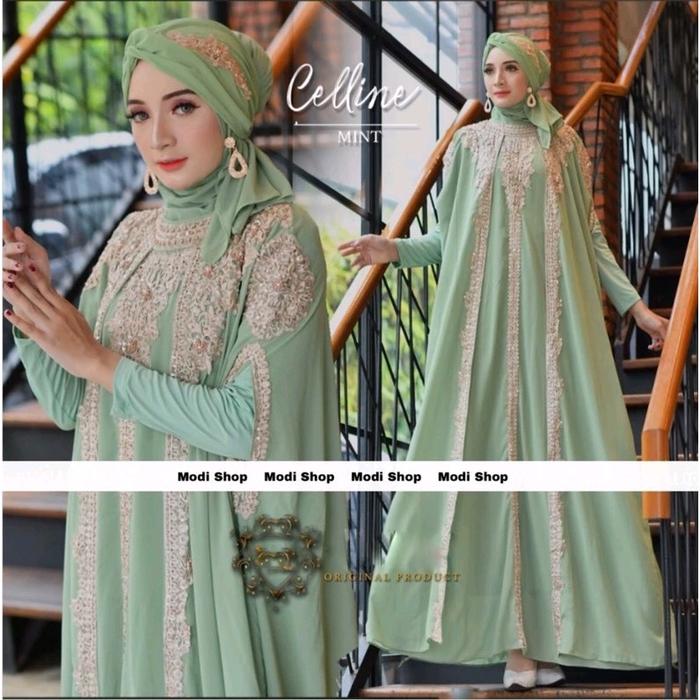 Kaftan celline inner dan turban / kaftan terbaru termewah terlengkap modern seragam keluarga pesta l