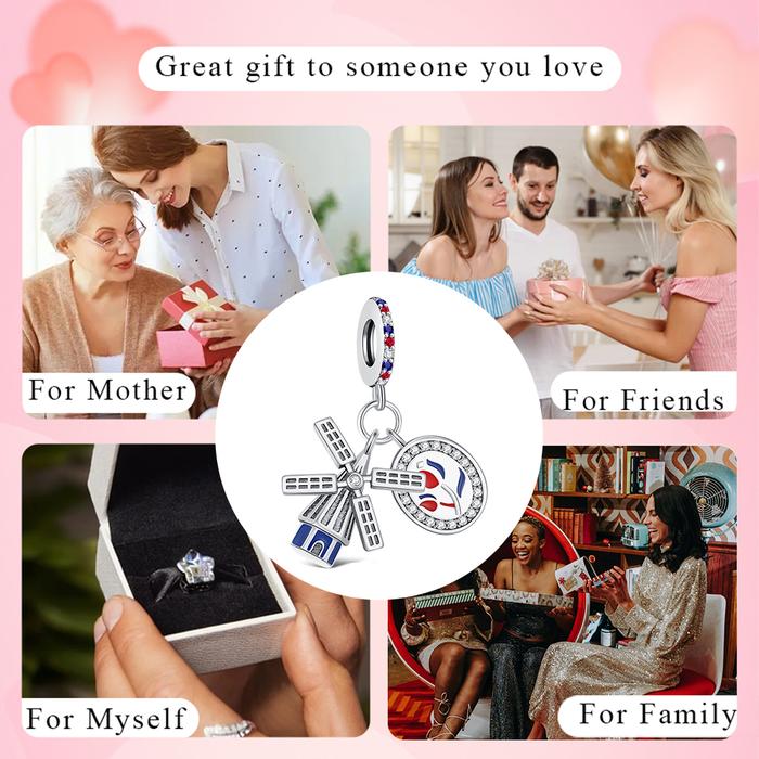 925 Sterling Silver Dutch Mill Pendant Tulip Charms Jewelry Making For Classic Bracelet Women'S Fash