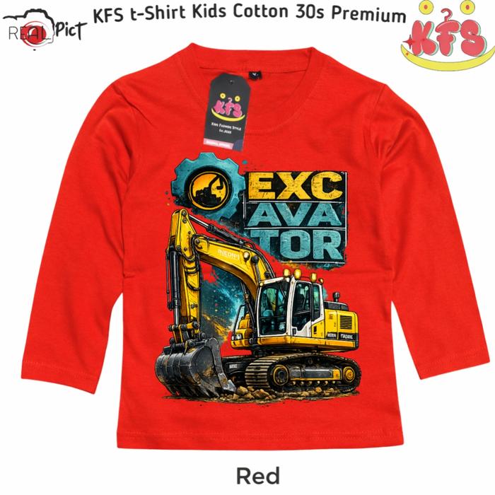 Kaos Digital Printing Lengan Panjang Baju Atasan Excavator Anak Usia 1-13 Tahun Bahan Katun 30s Fash