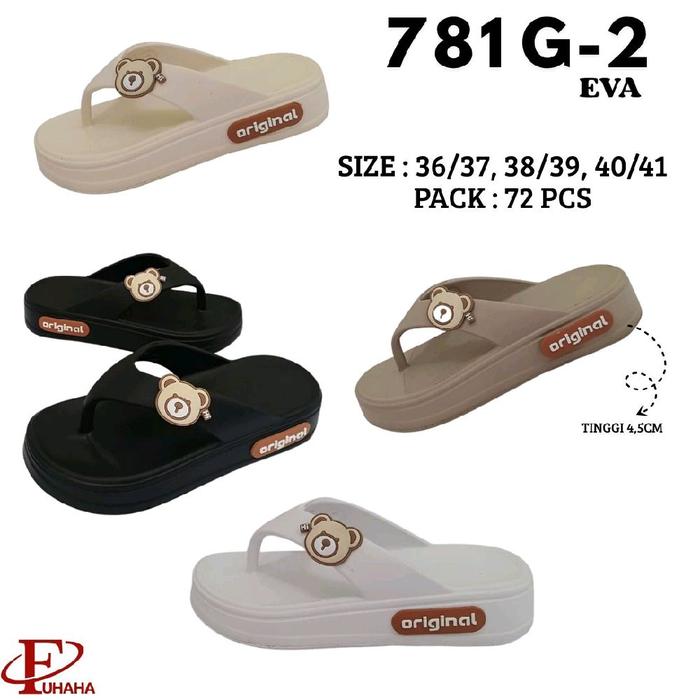 EVA 781 G-2 Sandal Original dengan Desain Beruang, Tersedia dalam Ukuran 36-41, Paket 72 Pcs, Tinggi