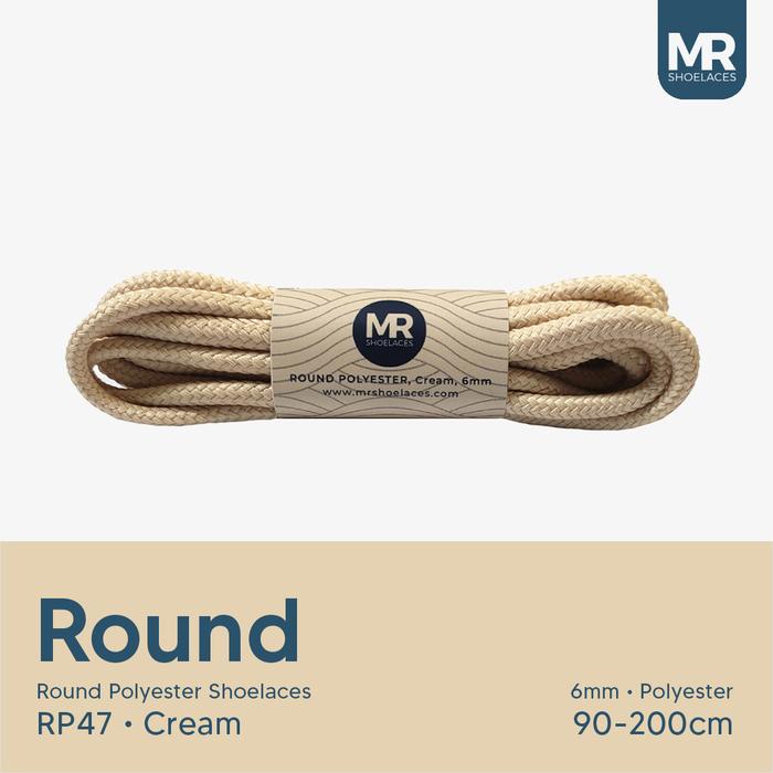 MR Shoelaces RP47 Cream (Krem) Tali Sepatu Bulat Round Big 6mm 70cm 80cm 90cm 100cm 120cm 130cm 140c