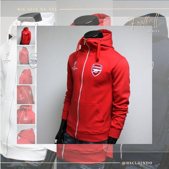 Hoodie Jumper Bola Arsenal HSCLO Bahan Fleece Unisex Navy Merah Putih Ukuran Jumbo Big Size XS-5XL