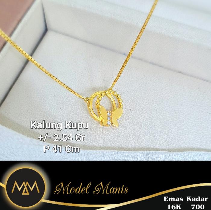 Kalung Set Liontin Ring Kupu-Kupu Emas Kuning 700 kadar 16k