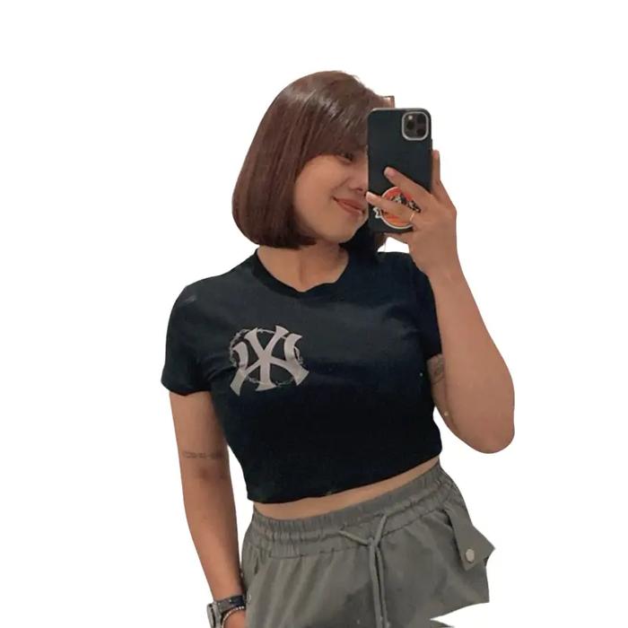 Baju Crop Top New Era Kaos Oversize Wanita Hitam - Tee, Oblong, Atasan, Katun, Polos, Combed, Pendek