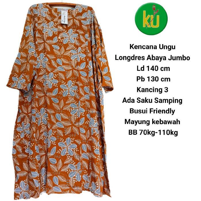 Longdres Jumbo Ld 140 cm Abaya Jumbo Gamis Jumbo Batik Kencana Ungu Label Putih