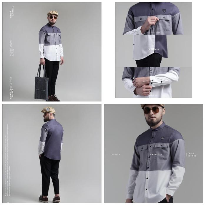 SAMASE Original Kemko Color Block Kemeja Koko Trendy U-138P