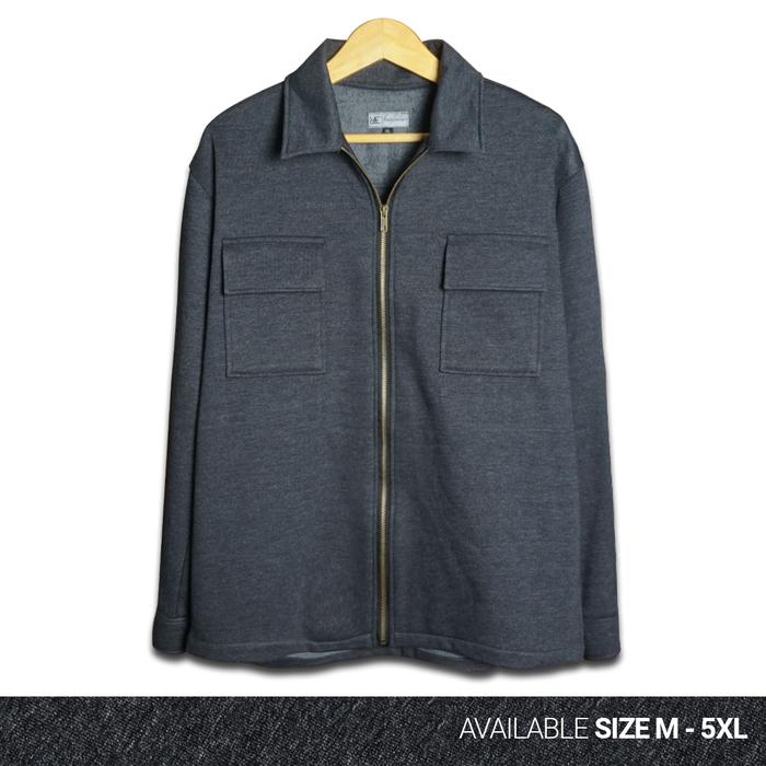 REEVANT Shacket Jacket Zipper Fleece Premium Unisex Big Size Jumbo Ukuran M-5XL Dark Grey