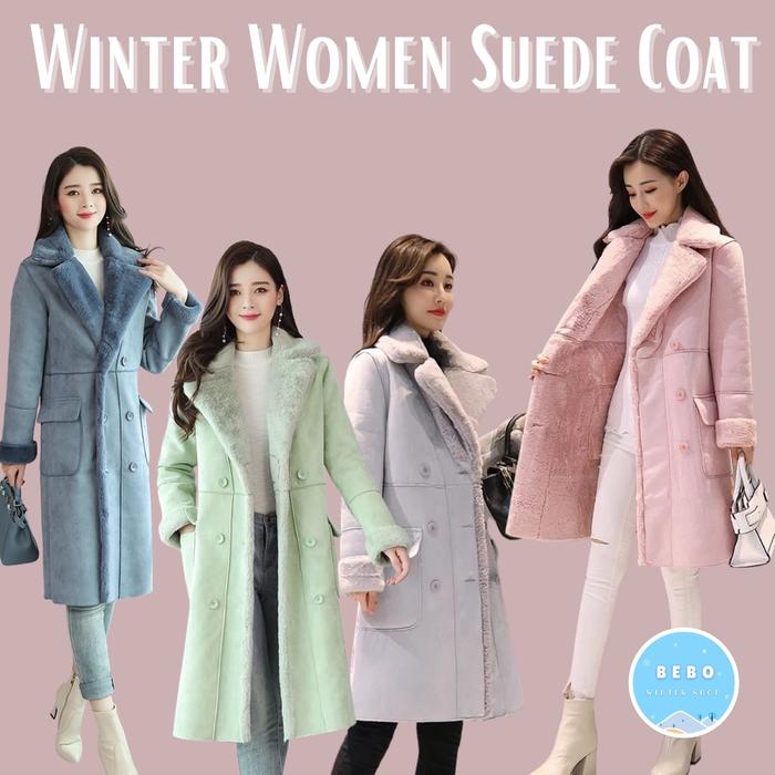 Coat Bulu Korea Bahan Suede Wanita Untuk Winter
