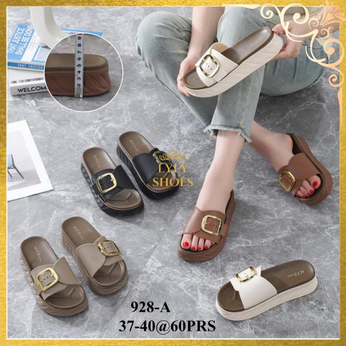Sandal Selop Jelly Wanita H.Y.S New Motif Strap Bunga Gesper 928-A Shoes