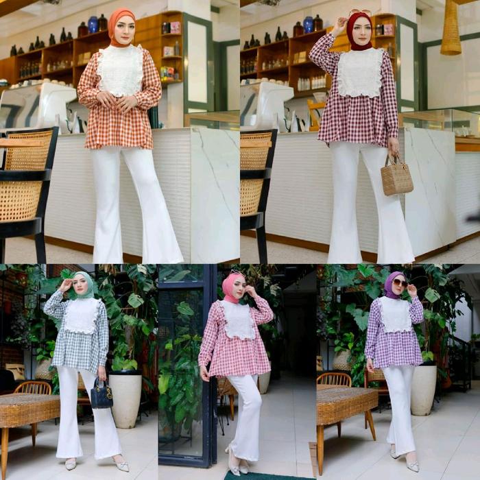 Allura Set By Sister Diva Gamis Cantik Mewah Elegan Kemeja Dealova Salur Kancing Depan Full Brukat C