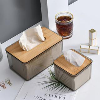 Kotak Box Tisu Wadah Tissue Transparan Bening Plastik Akrilik Tutup Kayu Bambu Estetik Minimalis Per