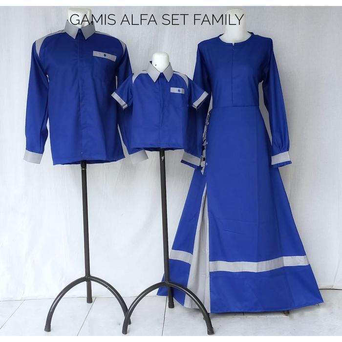 gamis alfa warna biru elektrik set family/gamis seragam lebaran/gamis couple family /gamis jumbo/gam