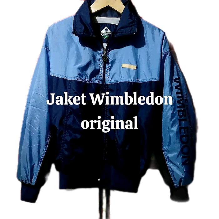 Jaket Wimbledon Vintage Sporty Original Pria dan Wanita - Blok Biru Muda+Navy - Parka, Hitam, Parasu