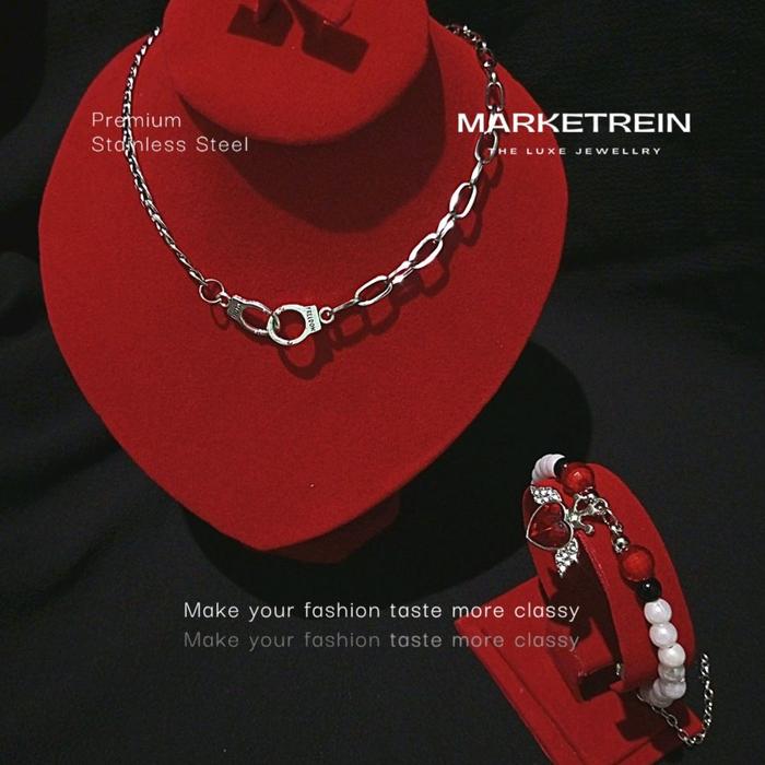 MARKETREIN Kalung Rantai Pria Combinasi Rantai Paperclip Stainless Steel Titanium Hip Hop Liontin Bo