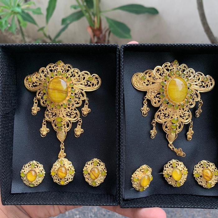 (PROMO) AKSESORIS BROS ALPAKA BALI SET KEBAYA MOTIF KERIS OVAL RESIN ELEGAN