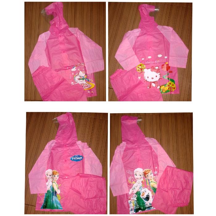 Jas hujan + Celana Cewek  Hello Kitty & Frozen  size 10 & 12