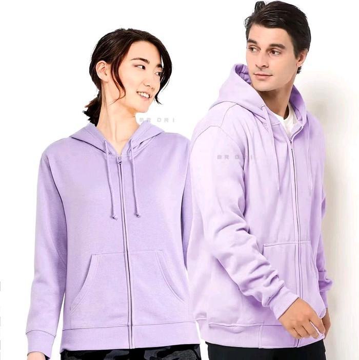 Jaket Zipper Hoodie  Original Polos Catton Flece Unisex Pria dan Wanita M-XXL  Warna Ungu Lilac/Zipp
