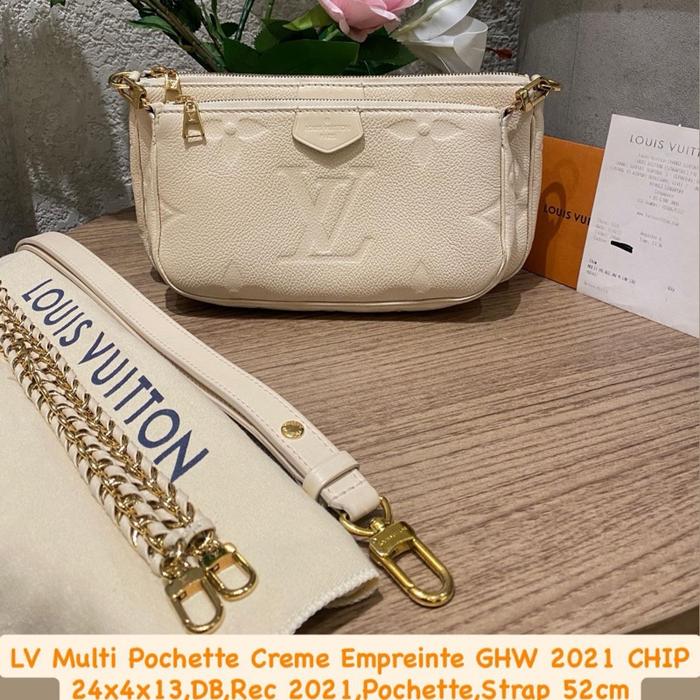 LV Multi Pochette Creme Empreinte GHW 2021 CHIP  Size 24x4x13 DB, Ori Rec 2021, Pochette, Strap (P.5