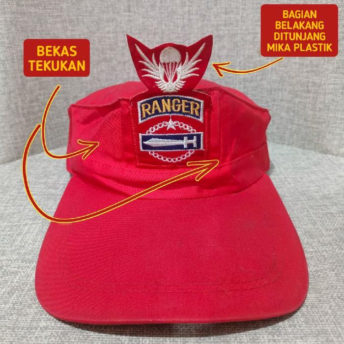 TOPI LANGKA DAN UNIK SEGI DELAPAN  ( OKINAWA STYLE) BER LIDAH ( VISOR ) PANJANG,  " TOPI MERAH PATRO