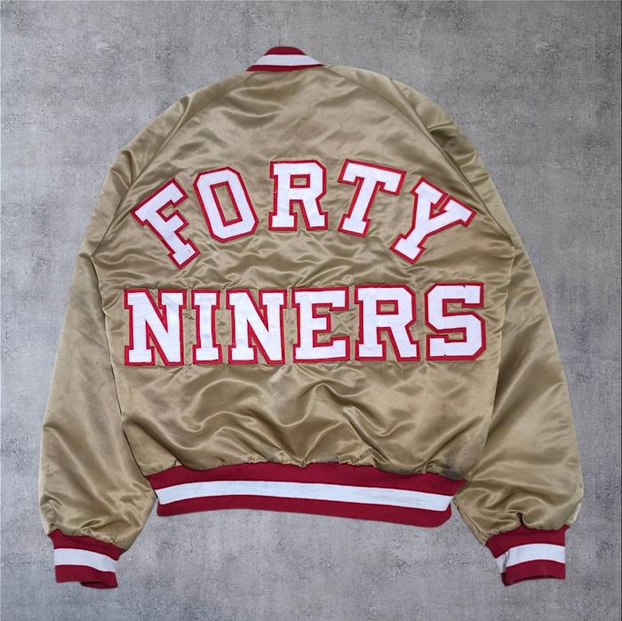 Vintage 80s San Fransisco 49ers Chalk line Gold Satin Jacket  jaket starter nba bulls