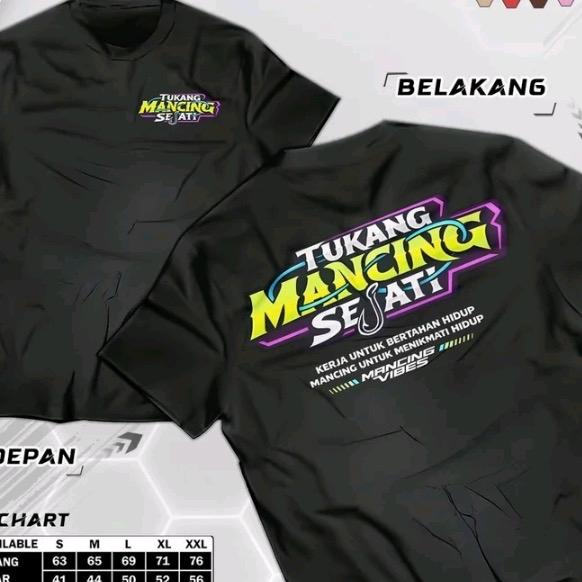 Kaos T-shirt Baju Unisex Pria Wanita Warna Hitam Desain Tukang Mancing Sejati