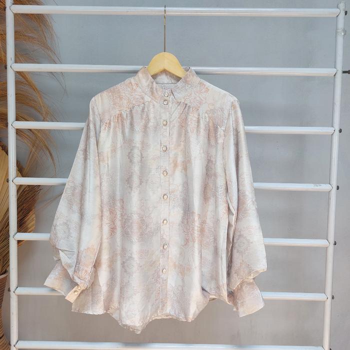 HAUKEN OUTFIT / Blouse Printed Motif Brokat Wanita Dewasa / Kemeja Brokat Bordir Perempuan Kerja Kan