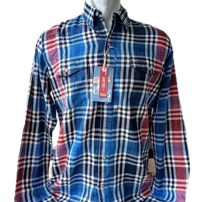 Emba dan used kemeja lengan psnjang pria Flanel Panjang Cowok Baju slim fit shirt